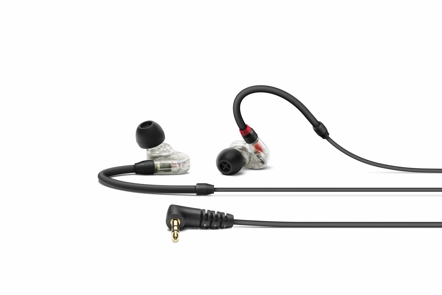 Sennheiser IE 100 PRO CLEAR Dynamische In-Ear-Hörer | Neuartiger 10mm-Breitbandwandler für Präzisen Monitoring-Sound | 1,3m Kabell und S/M/L-Silkon-Adapter Enhalten | Klar & Schwarz (508941)