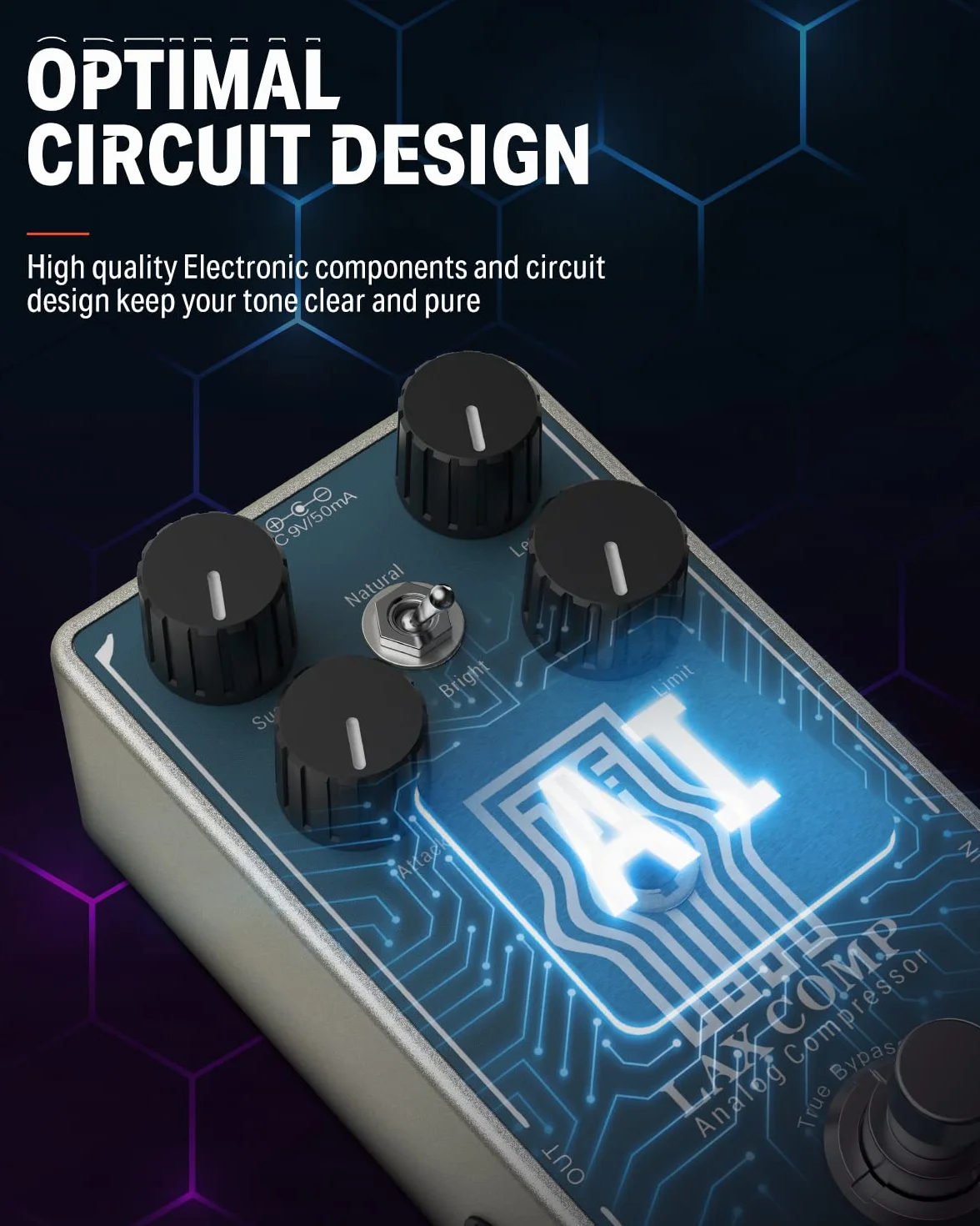 Donner Compressor Gitarrenpedal, Lax Comp Kompressor-Pedal für E-Gitarre und Bass, klassischer Peak-Limiter-Kompressor mit 2-Band-EQ-Boost-Effekt, reiner analoger True-Bypass