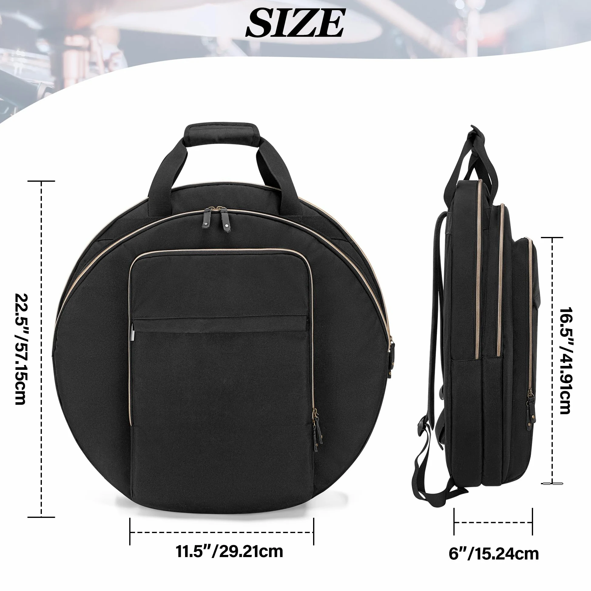 Damero 22" Tasche für Becken, Doppelschichtiges Beckentasche mit 6 mm gepolsterter Trennwand, Griffe und Rucksackgurte für Trommelbecken und Zubehör