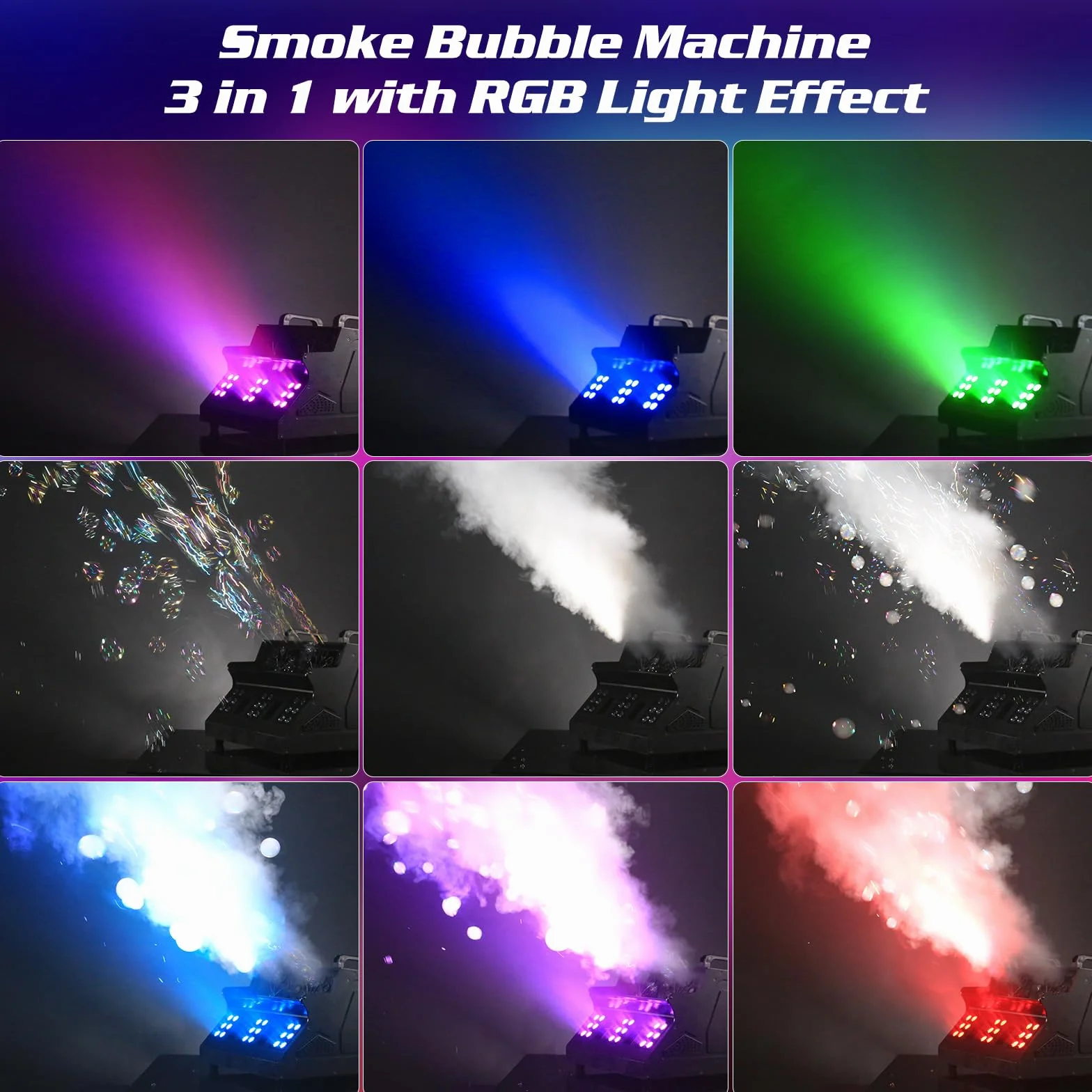 1500W Nebelmaschine mit Blasen & Fernbedienung, Seifenblasenmaschine RGB 18 LED Effekten Seifenblasen Maschine für Party, DJ, Halloween, Weihnachten, Hochzeit