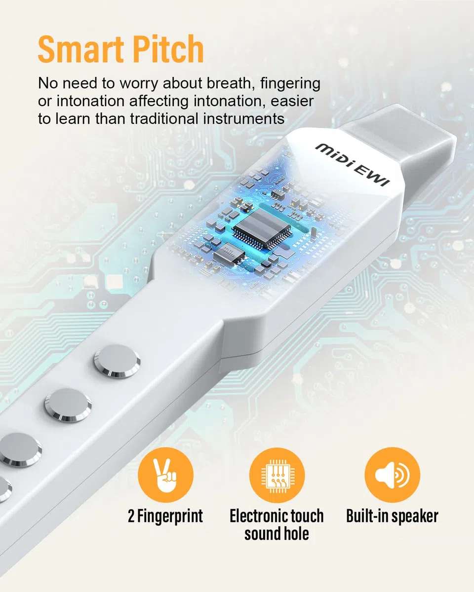Digitales Blasinstrument Weiß MIDI-Bluetooth Elektronisches Blasinstrument Abnehmbare Düse Stromkabel 10 Instrumententöne