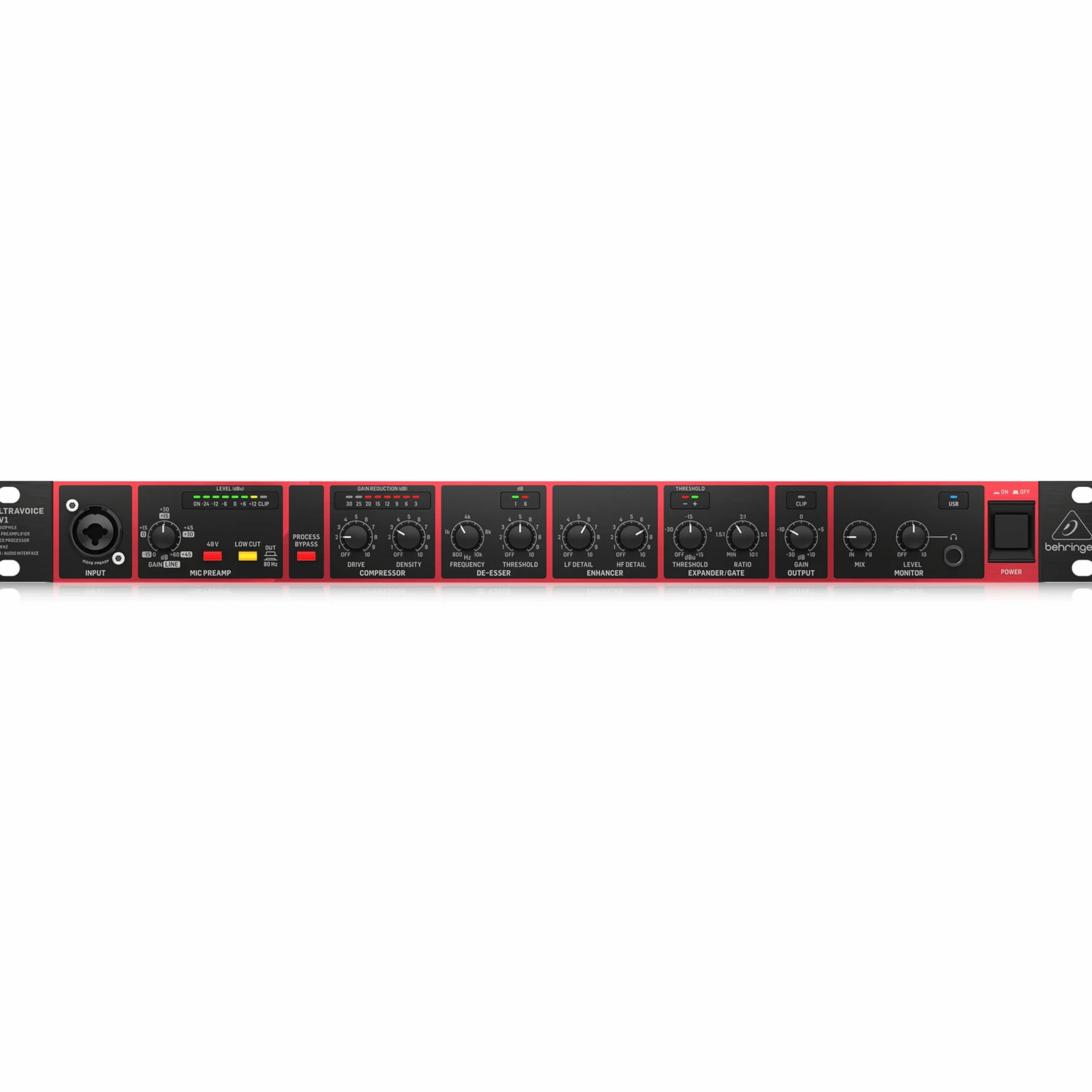 Behringer ULTRAVOICE UV1 Audiophiler Mikrofonvorverstärker, Sprachprozessor und 192-kHz-USB-Audio-Interface