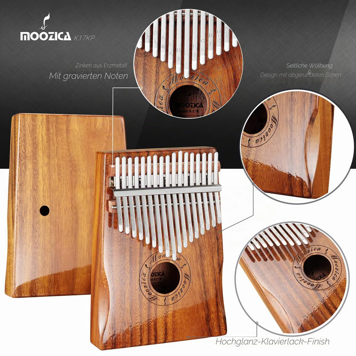 MOOZICA 17 Schlüssel Kalimba Marimba, High Qualität Professionelle Finger Daumen Piano daumenklavier Musikinstrument (Koa Holz-K17K)