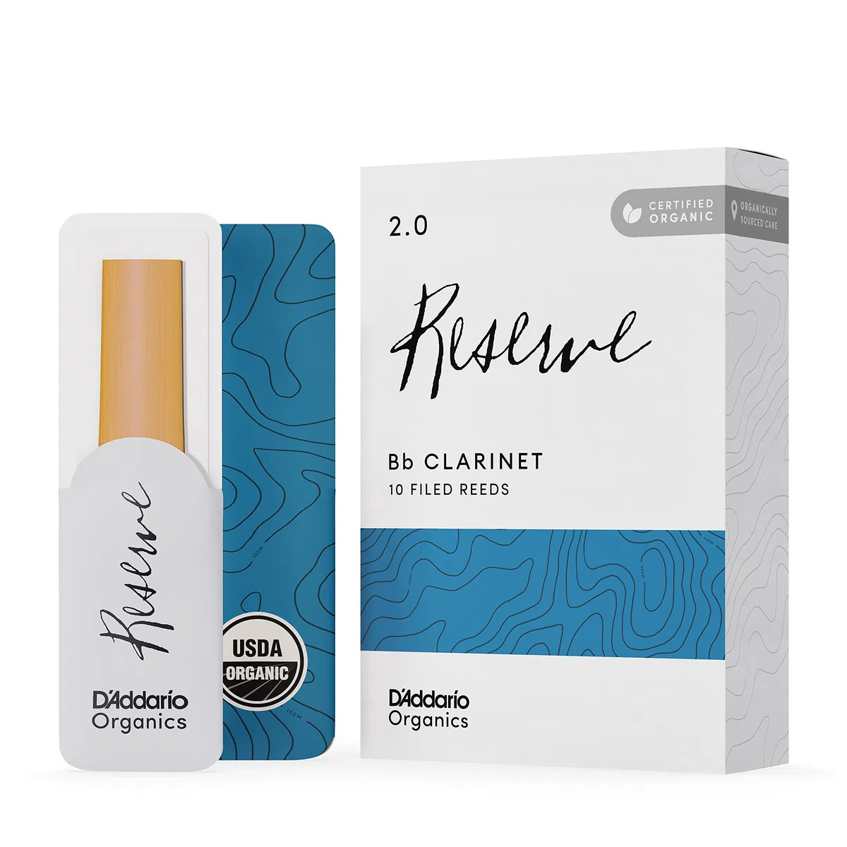 D'Addario Organisch Reserve Bb Klarinettenblätter - Rohrblätter für Klarinette - Das erste und einzige Bio-Schilfrohr - 2.0 Stärke, 10 Packung
