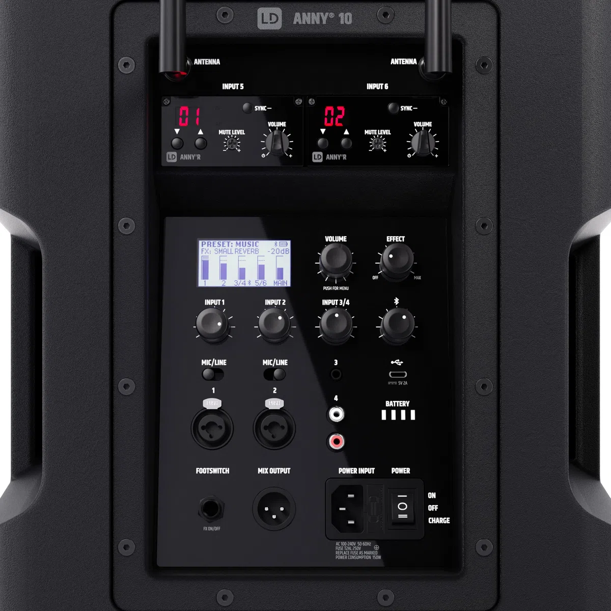 LD SYSTEMS ANNY 10 HHD 2 B8-10" Mobiler Bluetooth PA-Lautsprecher mit Akku, Mixer und 2x Funkmikrofon, schwarz