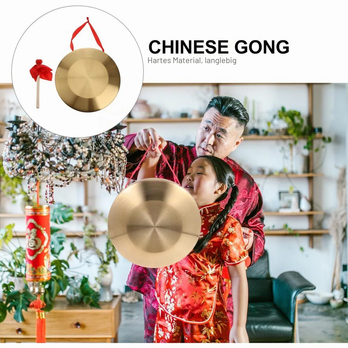 Gong mit Schlägel, Tam-Tam-Gong, traditionelles chinesisches Percussion-Instrument, Kupfer dekorativer Chau-Gong für Zuhause, Büro, 32 cm