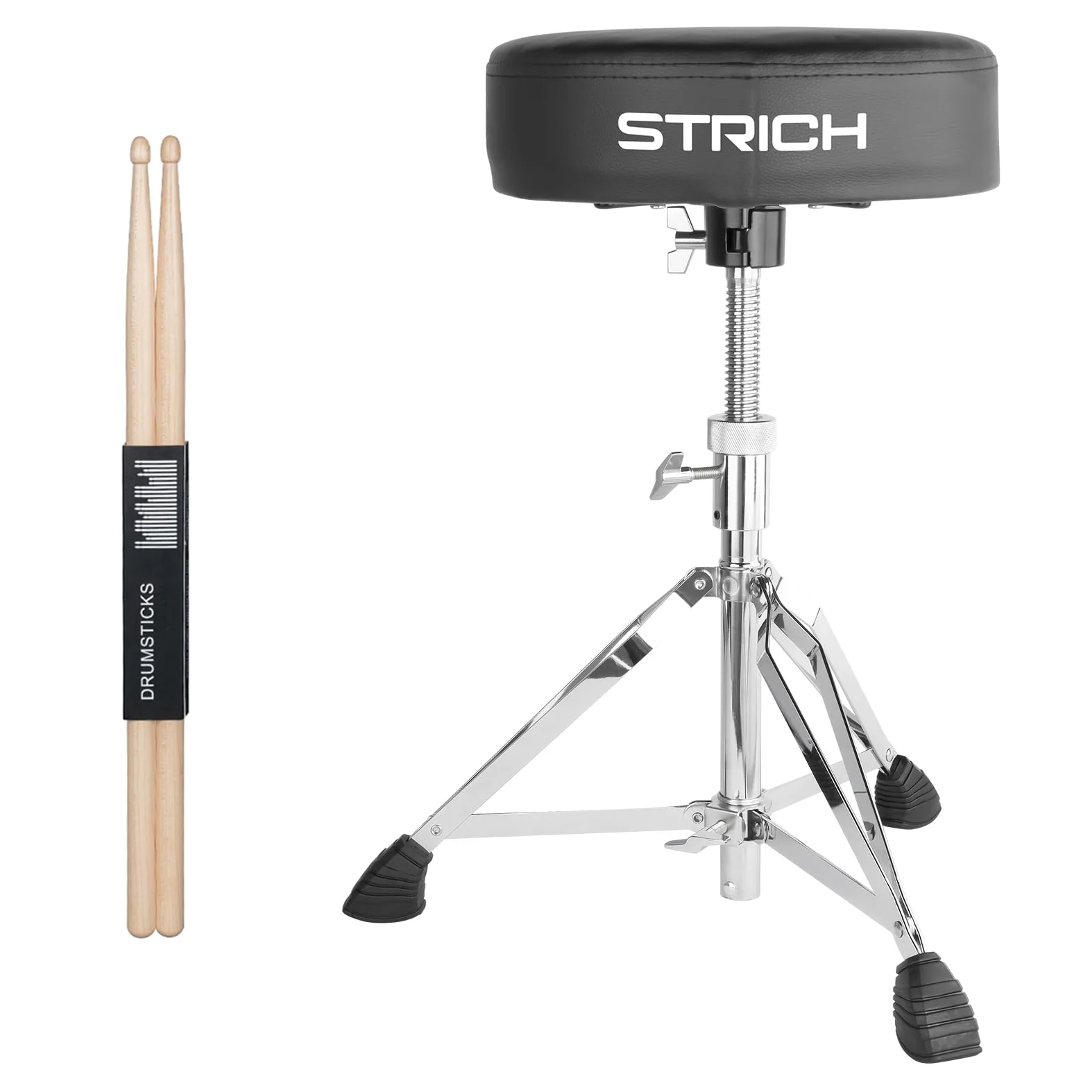 STRICH Drumhocker höhenverstellbar gepolstert Schlagzeughocker drehbar mit 5A Drumsticks SDB-20