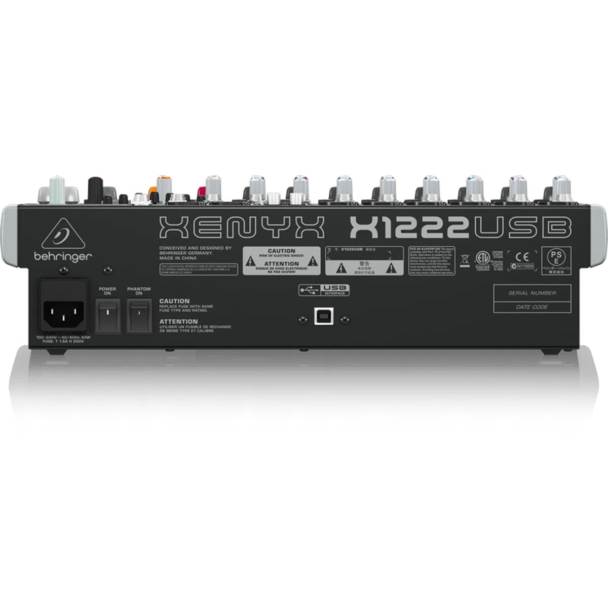 Behringer XENYX X1222USB Premium 16-Input 2/2-Bus Mixer mit XENYX Mic Preamps und Compressors, British EQ, 24-Bit Multi-FX Processor und USB/Audio Interface