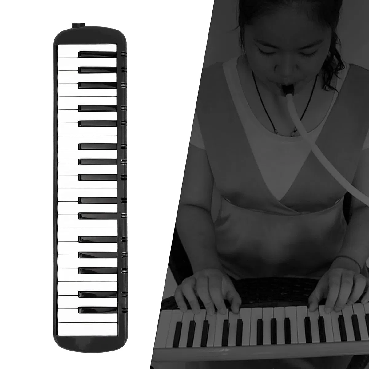 Melodica 37 Tasten Tastatur Melodica Blasmusikinstrument für Anfänger Professionelles Training mit Einfacher Installation(schwarz)