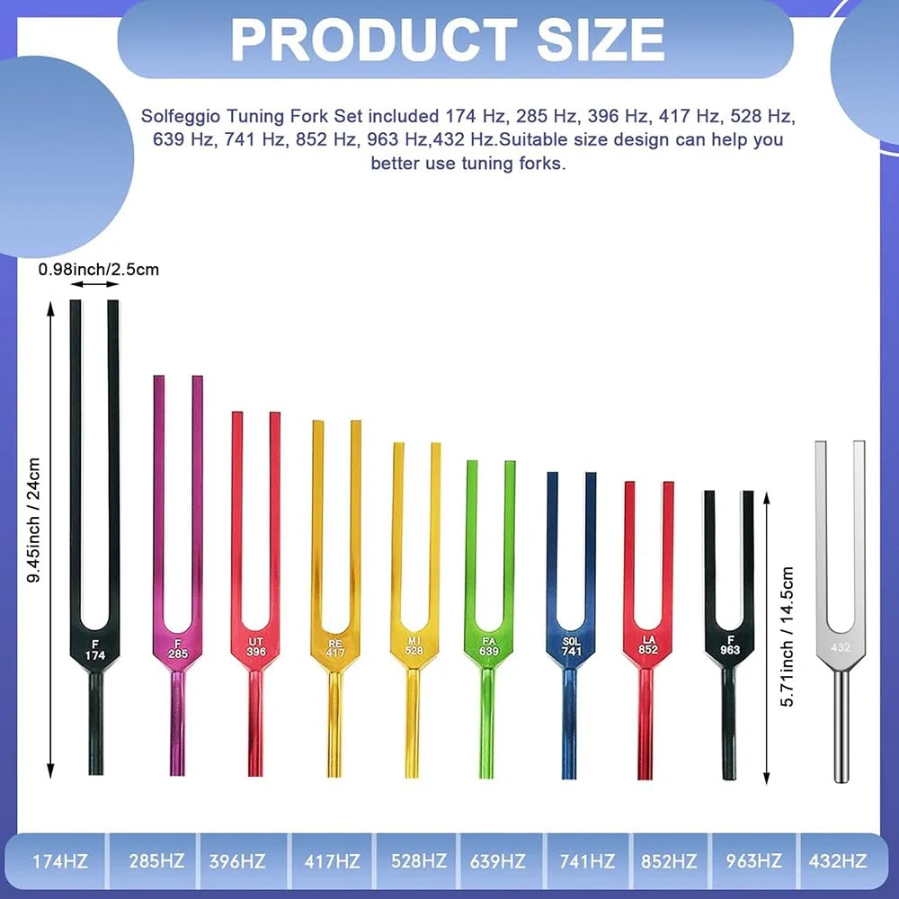 Stimmgabel Neurologie, 10er Set mit Sockel + 2 Silikonhämmer und Reinigungstücher, Ideale Stimmgabeln für Heilung, Chakrenheilung, Klangheilung, Anti-Kompression.