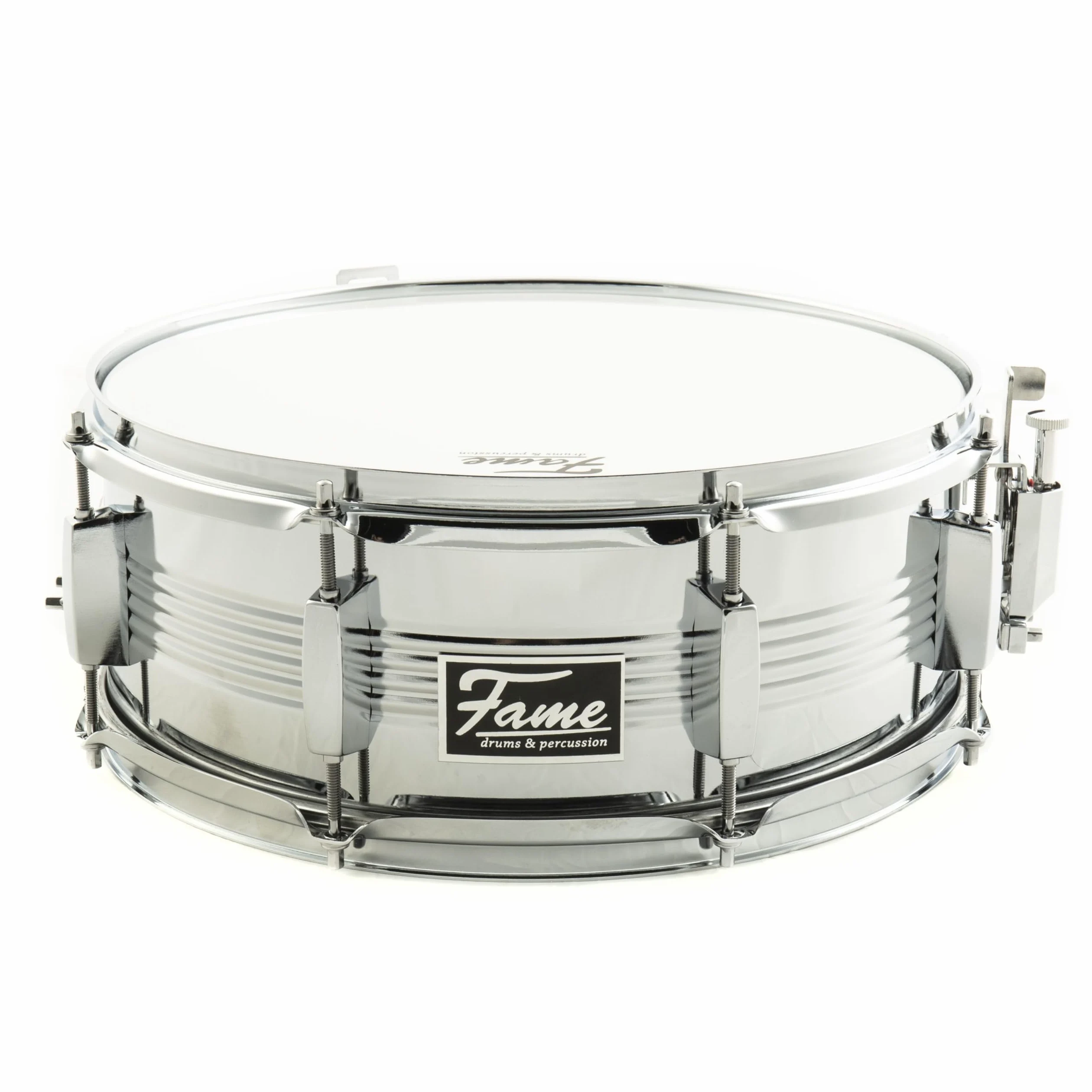 Fame FSMAR-65 Marching Snare Drum, 14"x6.5", Stahl Marschtrommel, Tragegurt, Hohe Lautstärke, Stimmstabilität, Inklusive Marching Sticks, Silber"