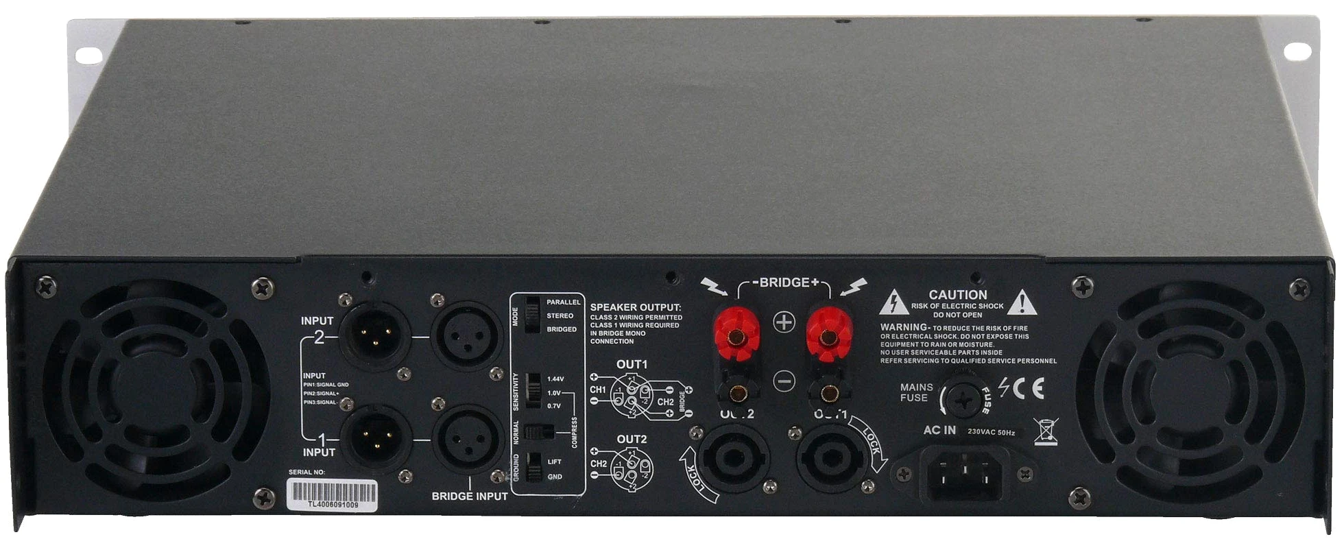 Pronomic TL-400 Endstufe - Stereo-Leistungsverstärker mit 2x 1000 Watt an 2 Ohm - Lüfter Temperaturgeregelt - Parallel, Stereo und Bridge Mode mit Schutzschaltungen - Ausgangs Schaltungstype Class AB