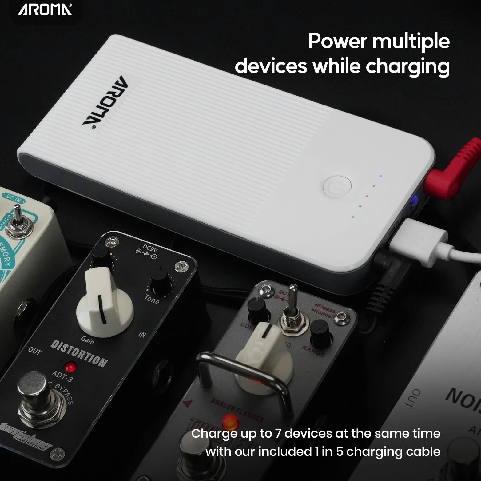 Aroma 9V Wiederaufladbare Gitarren Pedal Powerbank inkl 5 Kabel 10000mAh Gitarre Pedal Netzteil mit Kurzschluss Überstromschutz für Gitarren Effektpedal Andere Musikgeräte