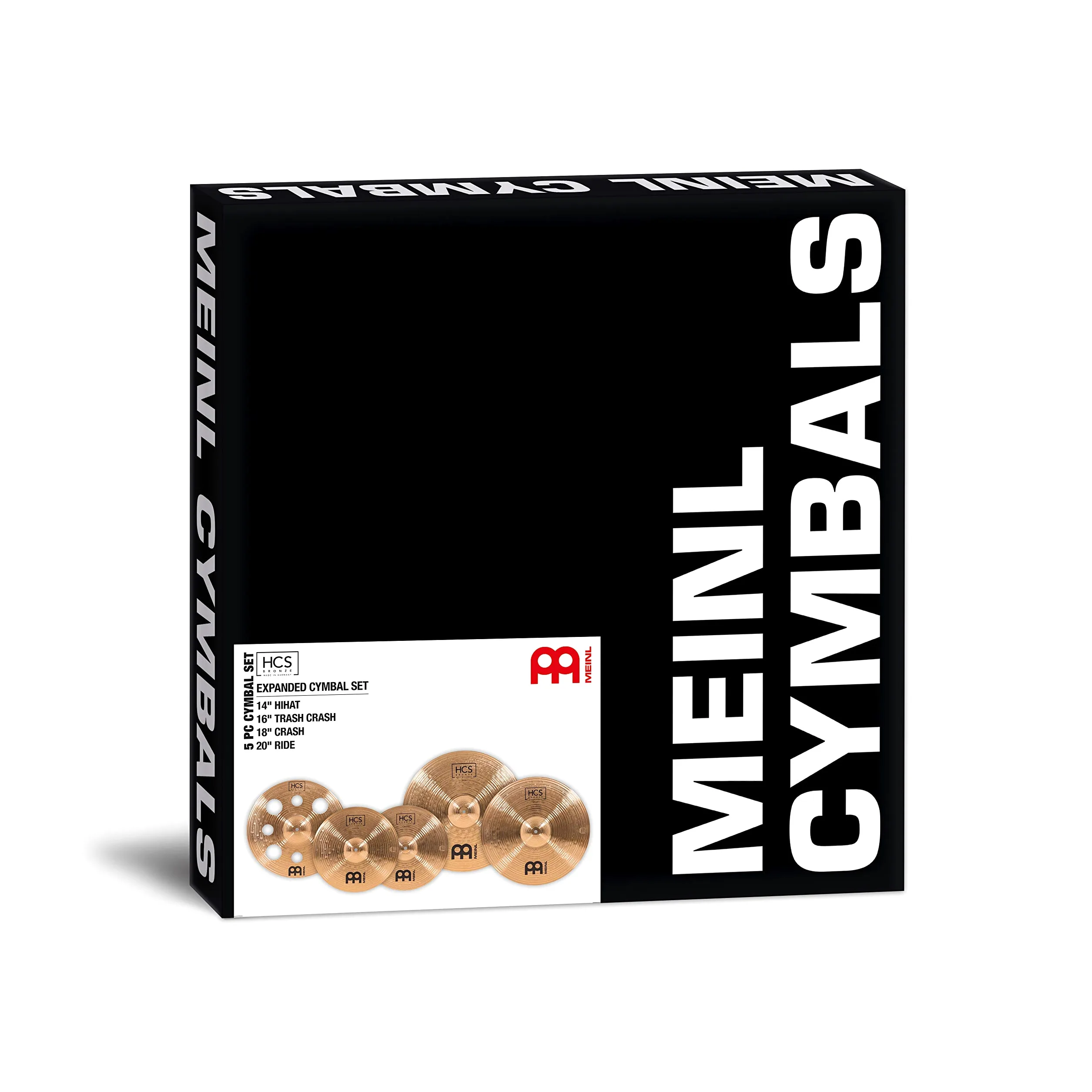 Meinl Cymbals HCS Bronze Expanded Schlagzeug Becken Set Box Pack mit 14 Hihats, 16 Trash Crash, 18 Crash und 20 Ride (35,56-50,80cm) B8 Bronze, Traditionelles Finish (HCSB14161820)