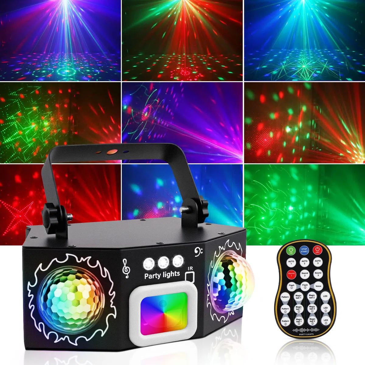 Discolicht Partylicht mit Dual Disco Bällen – RGB Sound-aktivierte Partylichter, Effekt Licht für DJ, KTV, Club, Weihnachtsfeier