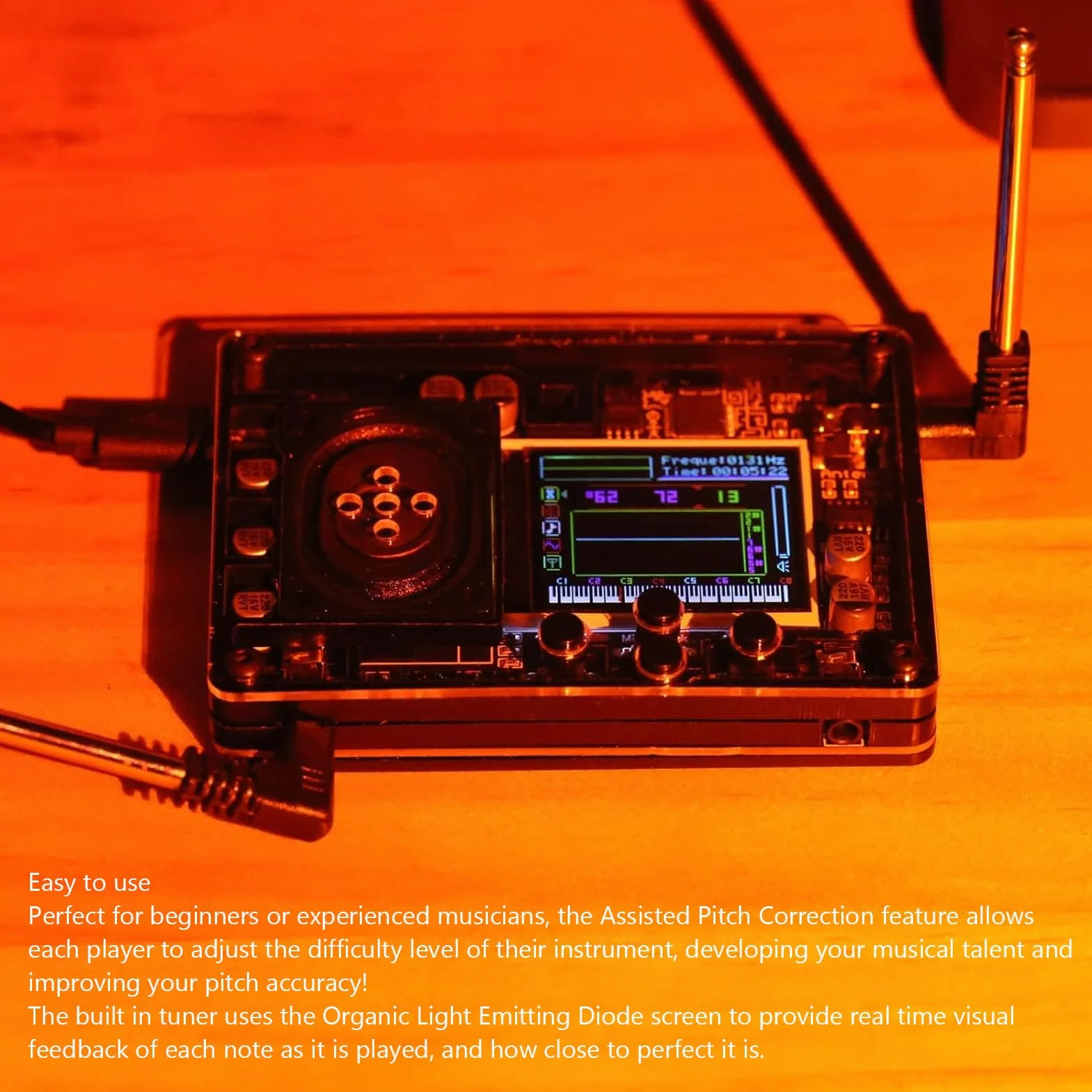 -Theremin, Typ C Theremin mit Farbdisplay und über 70 Stimmen, Tragbares Elektronisches Instrument mit Selbsthaltigen Lautsprechern, Musikmodul Genial, für Anfänger
