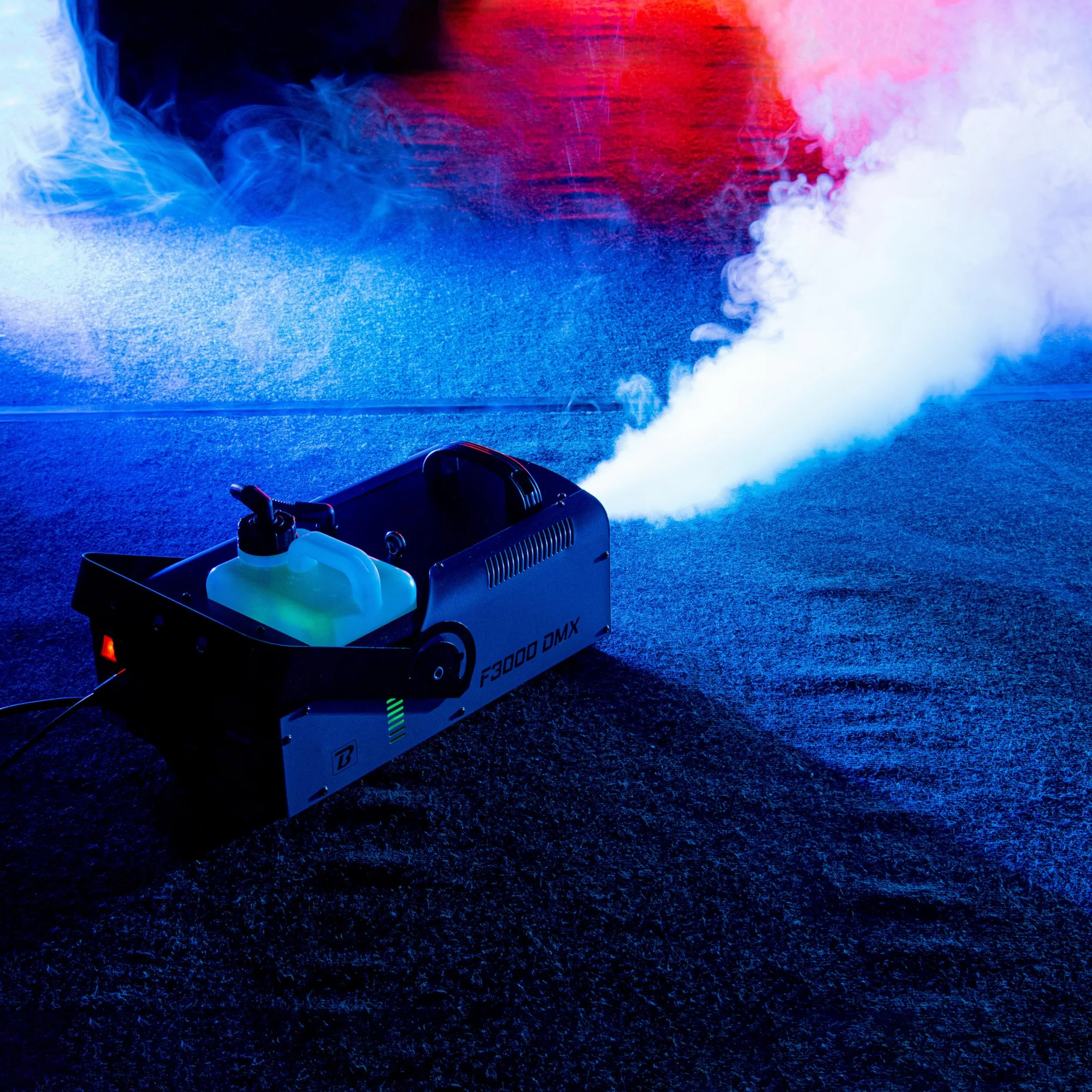 BOOMTONE Machine à fumée F3000 DMX, idéale pour mariage, soirées à thèmes, discothèque, fournie avec deux télécommandes 1 filaire et 1 sans fil, facile à transporter