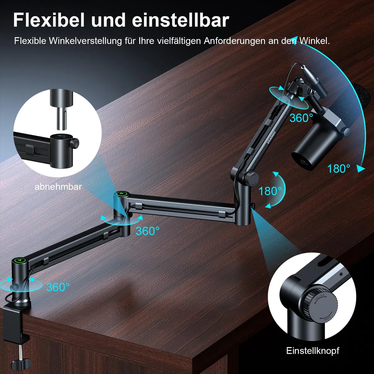 Mikrofon Arm,Aokeo AK-58i Niedriges Profil Mikrofon Ständer Arm für HyperX QuadCast,SoloCast,Elgato Wave,Shure SM7B,Blue Yeti,Blue Snowball,Broadcast,Studio Programm Aufnahme