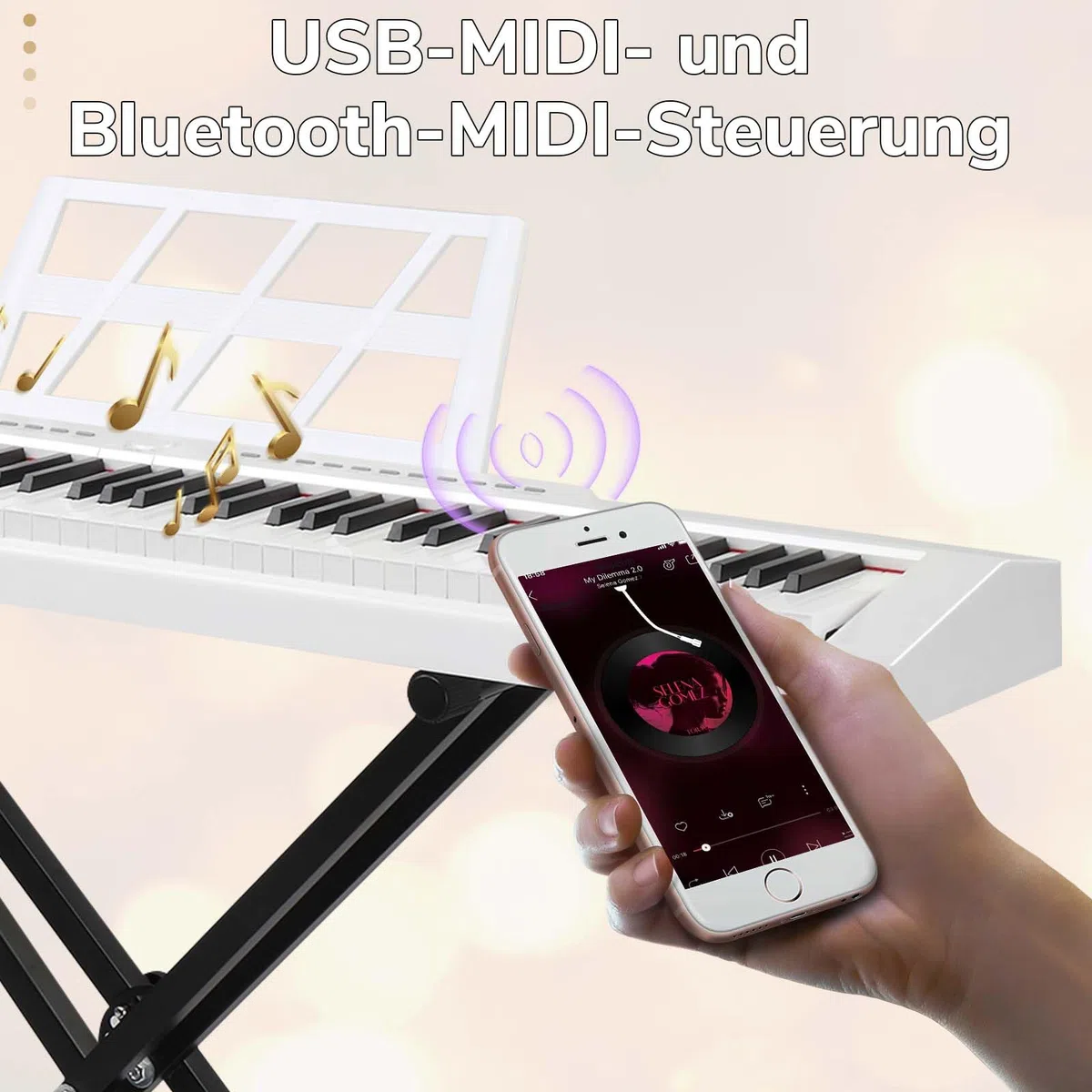 Bonnlo GPP-105 E Piano 88 Tasten, Digitalpiano Semi-Gewichtete Tastatur mit Dual-Bluetooth, Kopfhörer, Sustain-Pedal-System, Ständer, für Musikliebhaber und Anfänger, Weiß