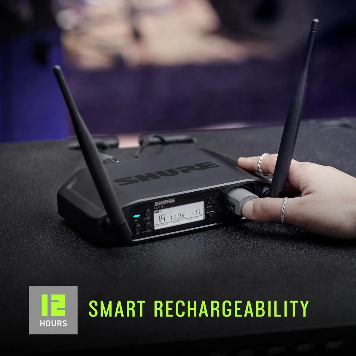 Shure GLX-D+ Dual Band SB904 Lithium-Ion Rechargeable Battery with up to 12 hours of Runtime, Compatible with GLXD+ Digital Wireless Systems (GLXD1+ Bodypacks and GLXD2+ Handheld Transmitters)