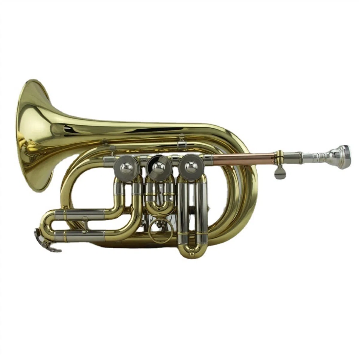 Trompete im Taschenformat Neue Messingrohrkörperlackierung Gold B-Melodie Blechblasinstrument Drehventil Taschentrompete Palm Trompete Kornett Taschentrompete