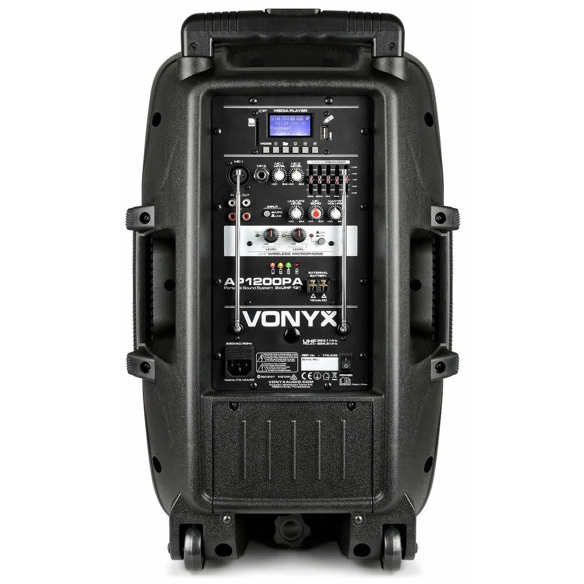Vonyx AP1200PA - Mobile PA Anlage, Partybox Bluetooth mit Akku, 600 Watt Party Lautsprecher mit UHF-Mikrofon, Kabel-Mikrofon und Wireless Headset, Musikbox Bluetooth Groß, MP3 - USB/SD, Handgriff
