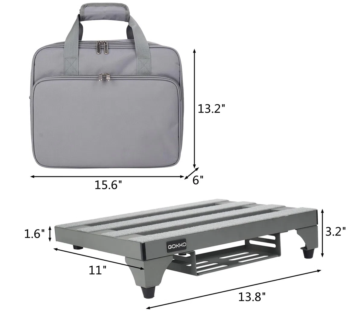 GOKKO Gitarren-Pedalboard aus Aluminiumlegierung, 35 x 28 cm, mit Netzteilhalterung, inklusive Tragetasche und Befestigungsbändern (grau, GKA-14GY)