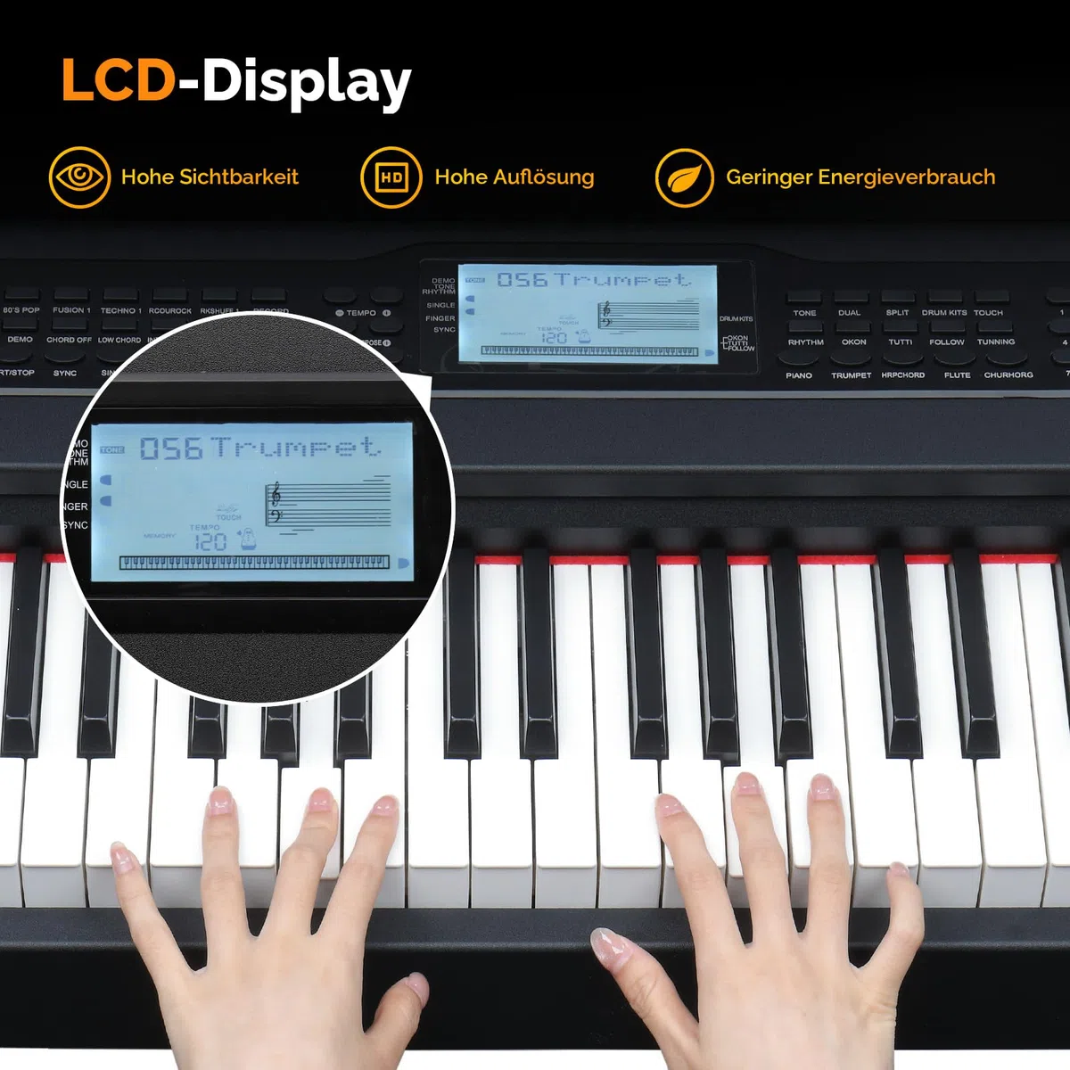 Bonnlo Digitalpiano mit 88 gewichteten Tasten, E-Piano Keyboard mit 3-Pedal-Einheit für Anfänger, MIDI-USB, Doppel-Bluetooth, LCD-Display, Stereolautsprechern, 800 Klänge und 200 Rhythmen, Schwarz