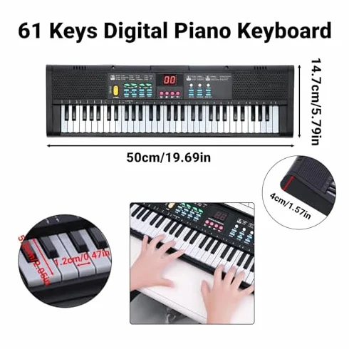 Keyboard Piano 61 Tasten Digital Piano Keyboard mit Mikrofon USB Kabel Dual Lautsprecher für Kinder Erwachsene Anfänger