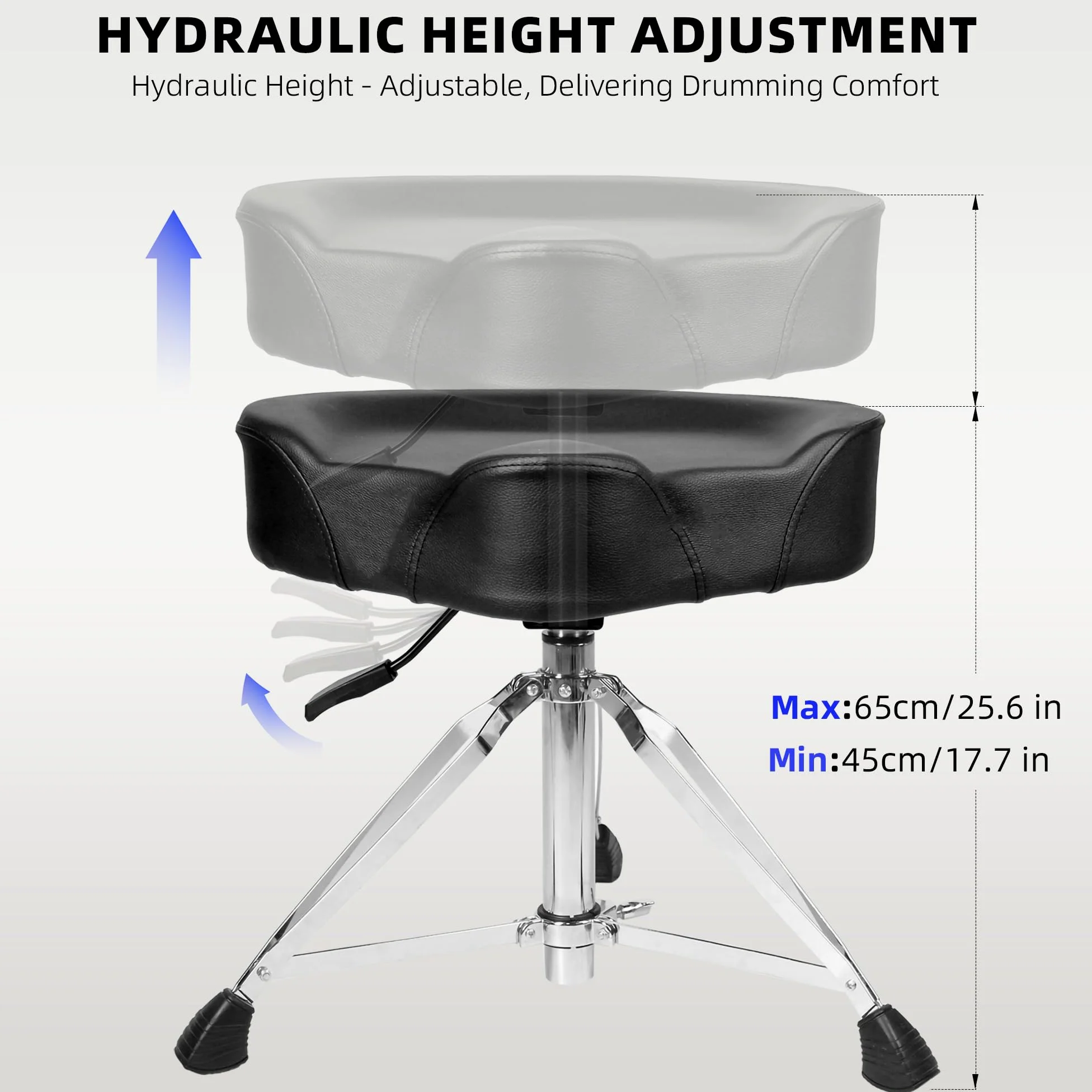 Vhffoso Hydraulischer Schlagzeughocker, höhenverstellbar 45-65 cm, doppelstrebiger Schlagzeughocker, Schlagzeugstuhl Motorradstil, Schlagzeugsitz Kinder
