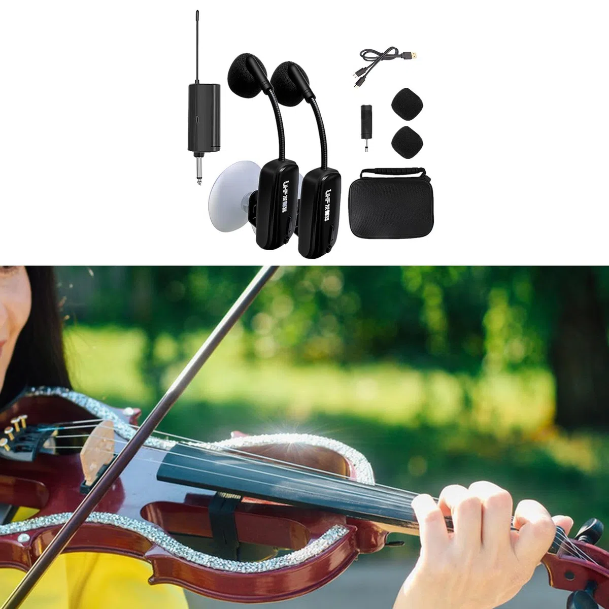 2 Instrumentenmikrofone mit Saugnapffuß, Professioneller Empfänger, Einfache Installation, Stabiles, Kompatibel mit Violine, Gitarre Und Klavie, 2-teiliges Set