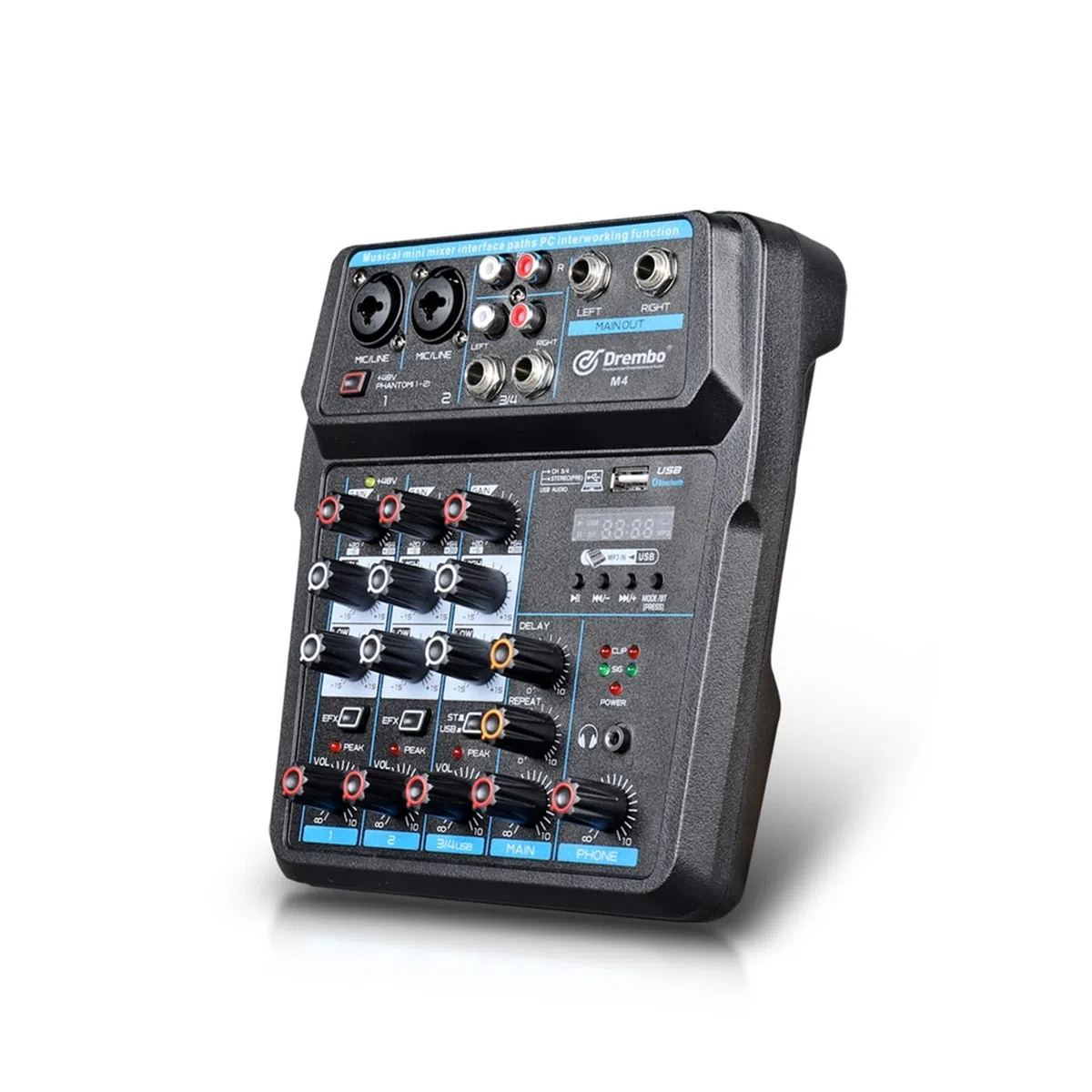 Audiomixer, M-4/6 Proteable Mini Mixer Audio DJ Konsole mit Soundkarte, USB, 48 V Phantomkraft for PC Aufnahme der Gesangs -Webcast -Party(M6)