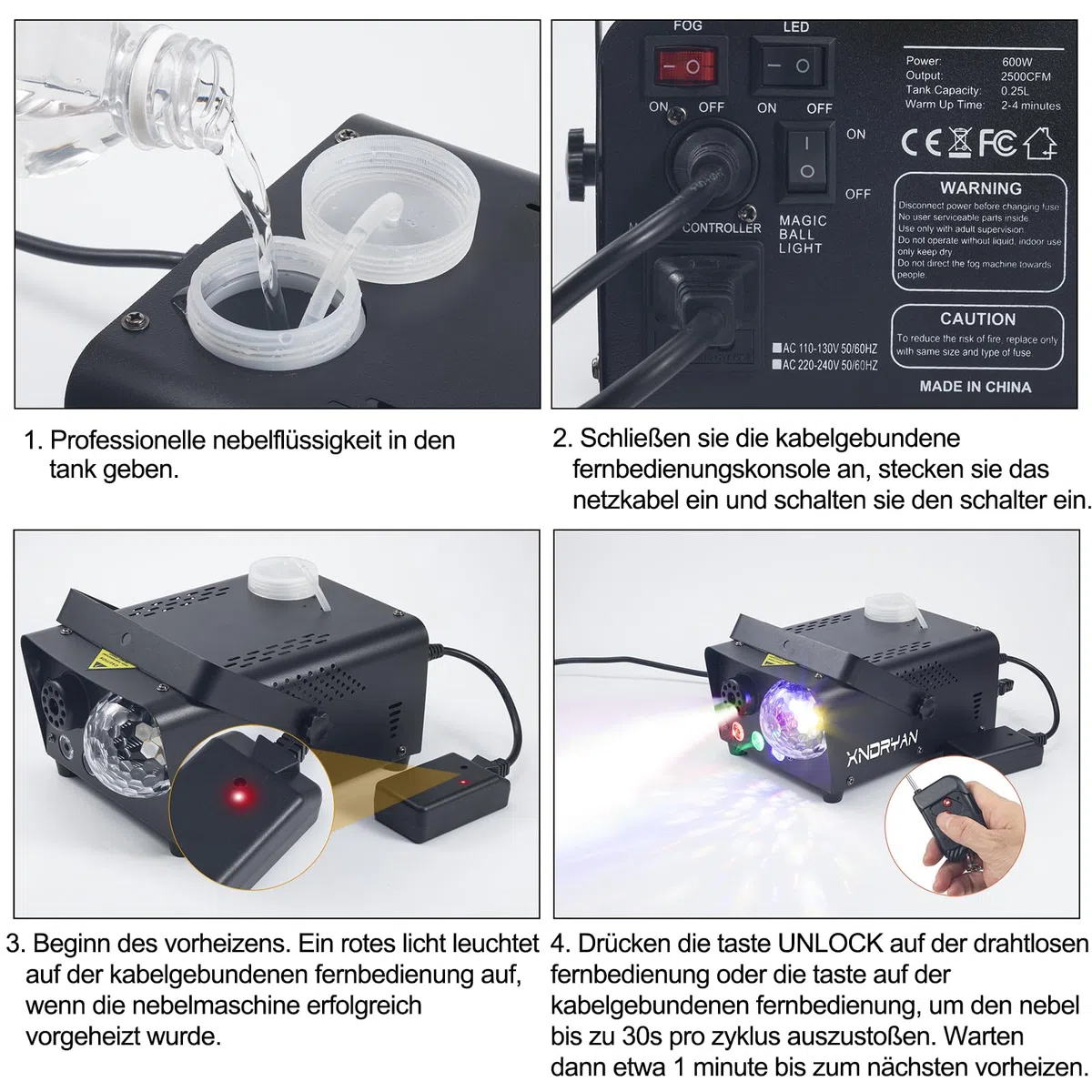 Nebelmaschine, Xndryan 600W Mini Nebelmaschine Profi Nebel Maschine mit Partylicht, Tragbare Rauchmaschine für Halloween, Weihnachten, Hausparty, Hochzeiten, DJ Disco
