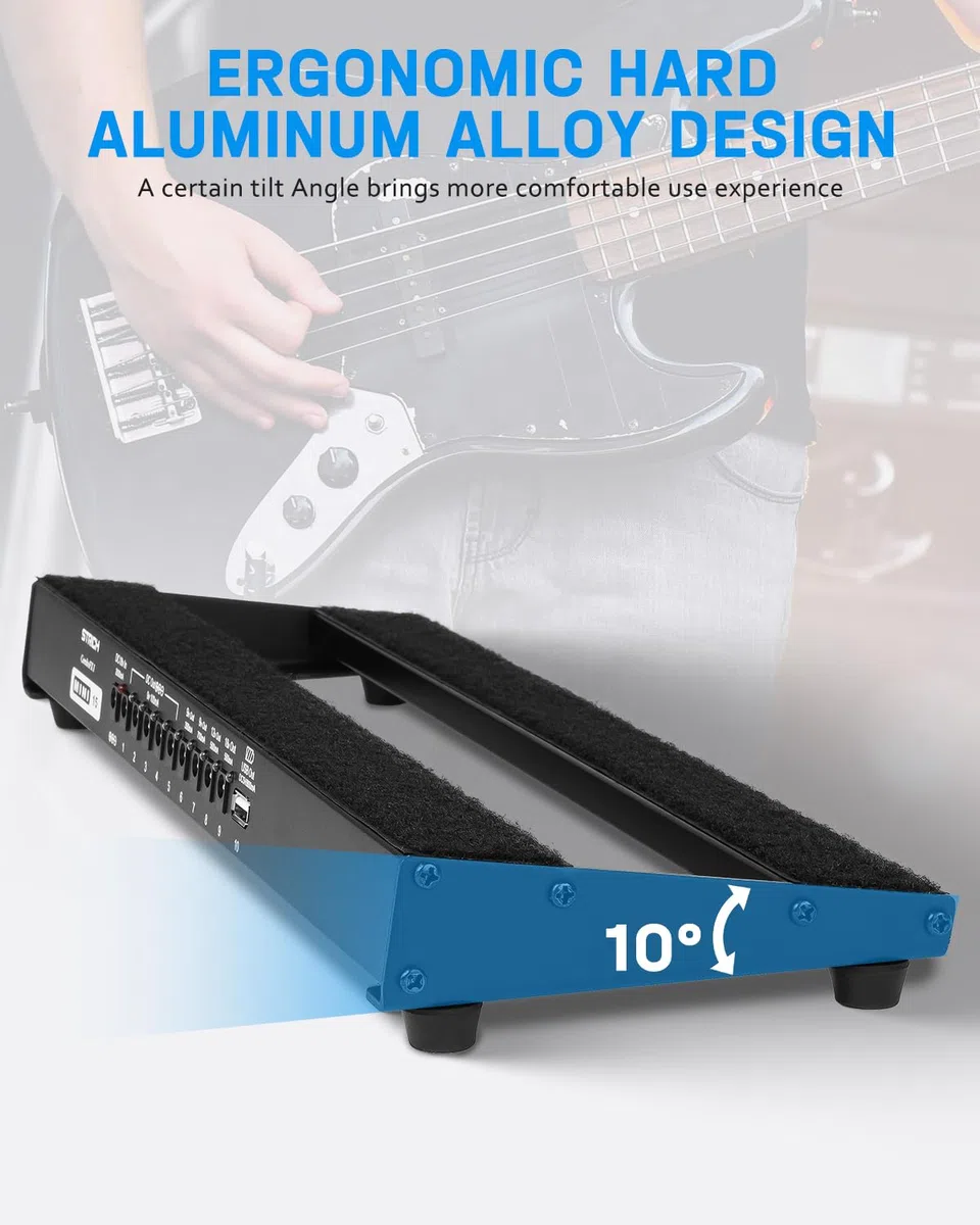STRICH Gitarre Pedalboard mit integriertem Netzteil, kleines Pedalbrett 15 x 5,1" 1,3 LB leichtes Aluminiumlegierung, Tasche, Klettstreifen PB-M15