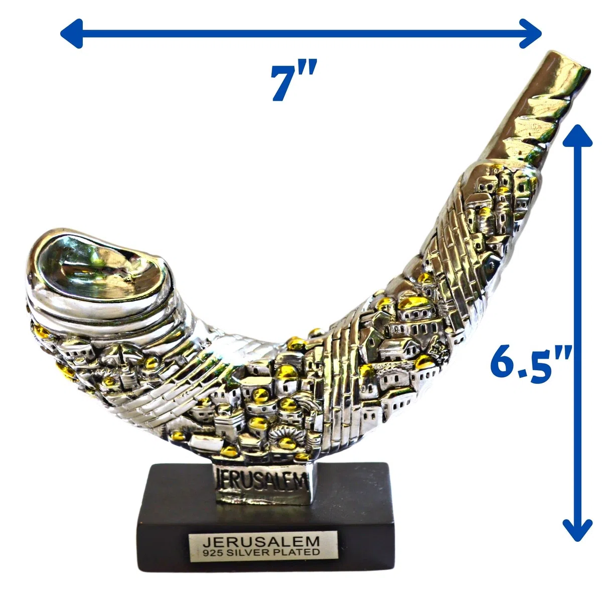 Antik-Silber Vintage Silber Schofar mit Design Dekoration Jerusalem Shofar 925 Silber 17,5 cm lang