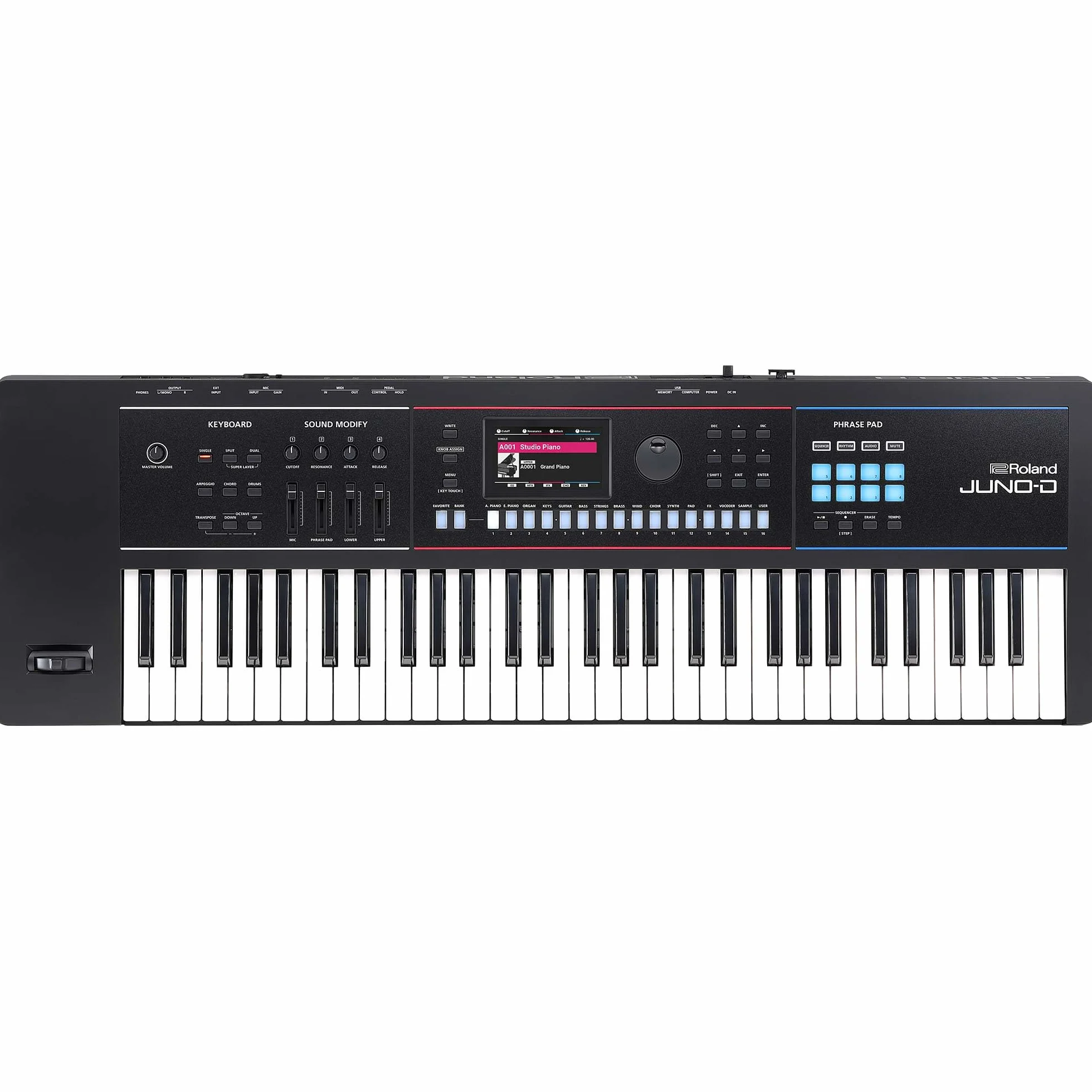 Roland JUNO-D6 Synthesizer | Synthesizer-Tastatur mit 61 Tasten | ZEN-Core Engine mit über 3.800 integrierten Sounds | Intuitive Kreativwerkzeuge | USB-C Audio/MIDI Interface
