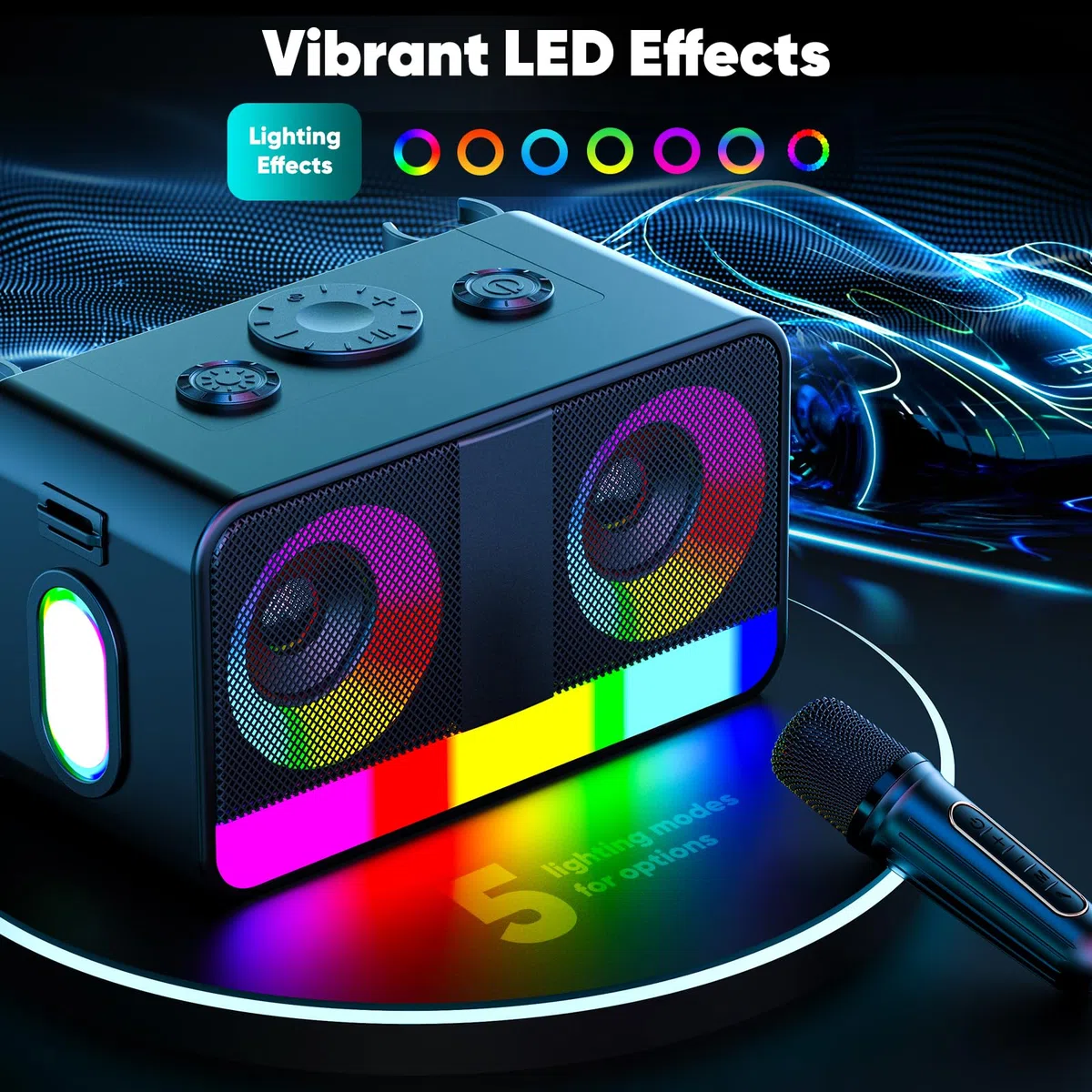 Karaoke-Maschine : Echter Tragbarer Lautsprecher mit 35W, 8-Stunden-Autonomie, 2 Aufladbare Drahtlose Mikrofone, LED, Karaoke-Maschine für Erwachsene & Kinder (CHJ171-Black)