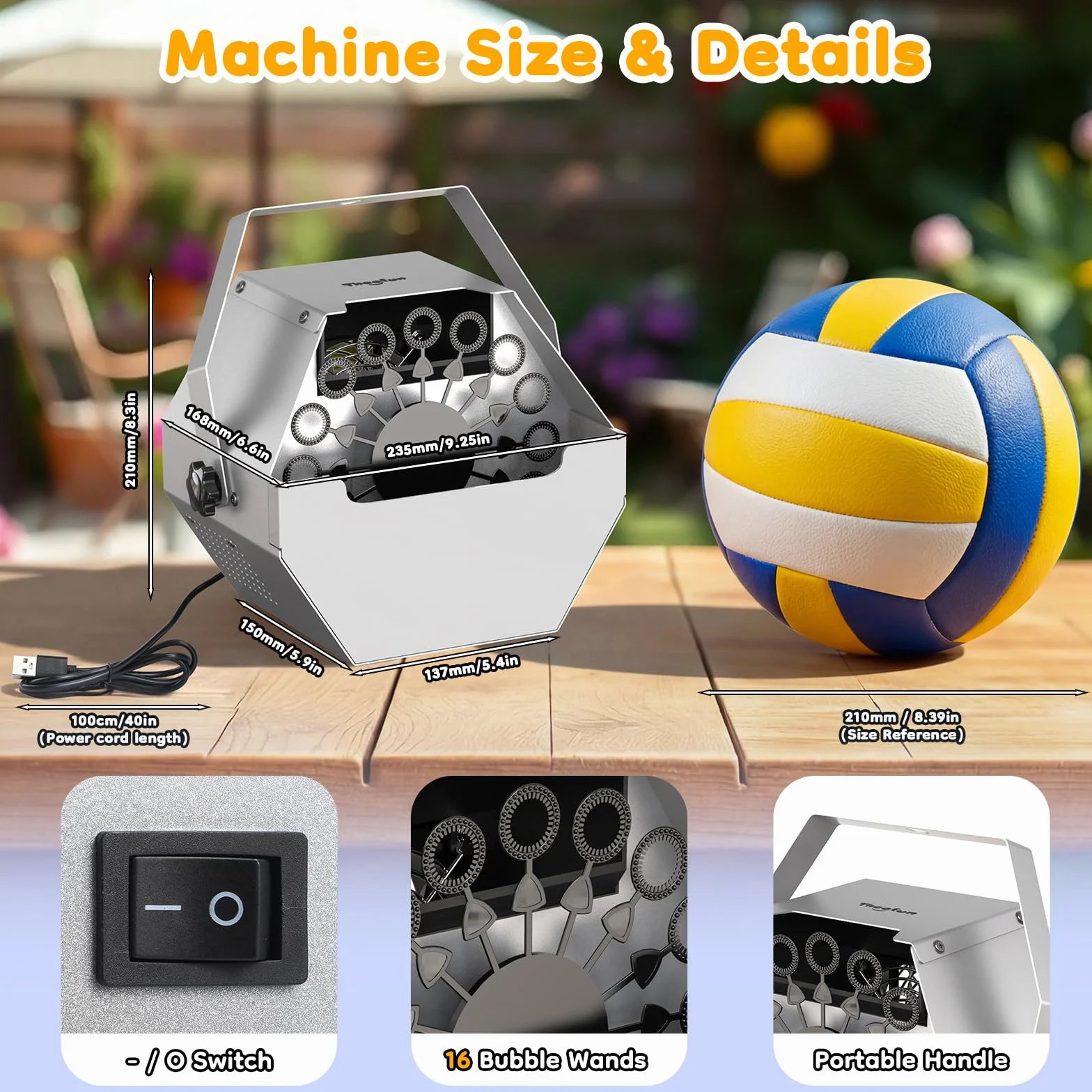 Theefun Seifenblasenmaschine, 750 ml Automatische Seifenblasen Maschine aus Metall USB-Betrieben Tragbare Professionelle Seifenblasenmaschine Kinder, Hochzeit Seifenblasen Maschine, Innen & Außen