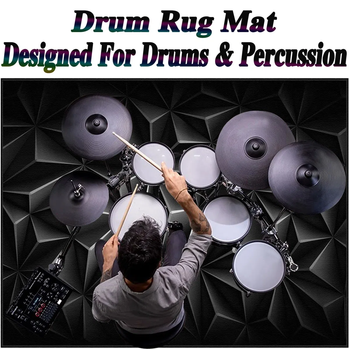 Schlagzeugteppich Rutschfest Schalldicht Drum Teppich Matte Innen und Außen, Elektronisches Jazz Schlagzeug Kit für Bass Snare Drum, 200 x 160 cm Schallschutz Akustik Teppich Schallschutzteppich
