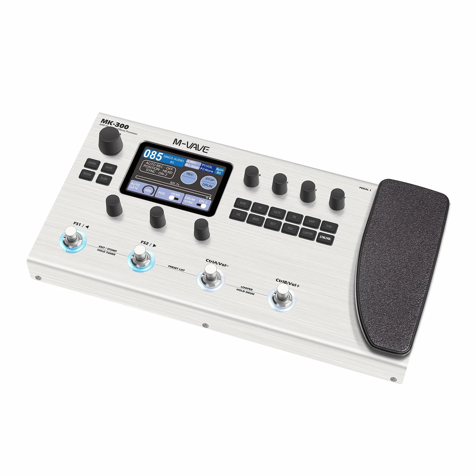 M-Vave MK-300 - Multieffektprozessor für Gitarre und Bass, 11 Module, über 320 Effekte, 120 Verstärker, IR-Loader, Looper, Drumcomputer, BT- und USB-Soundkarte
