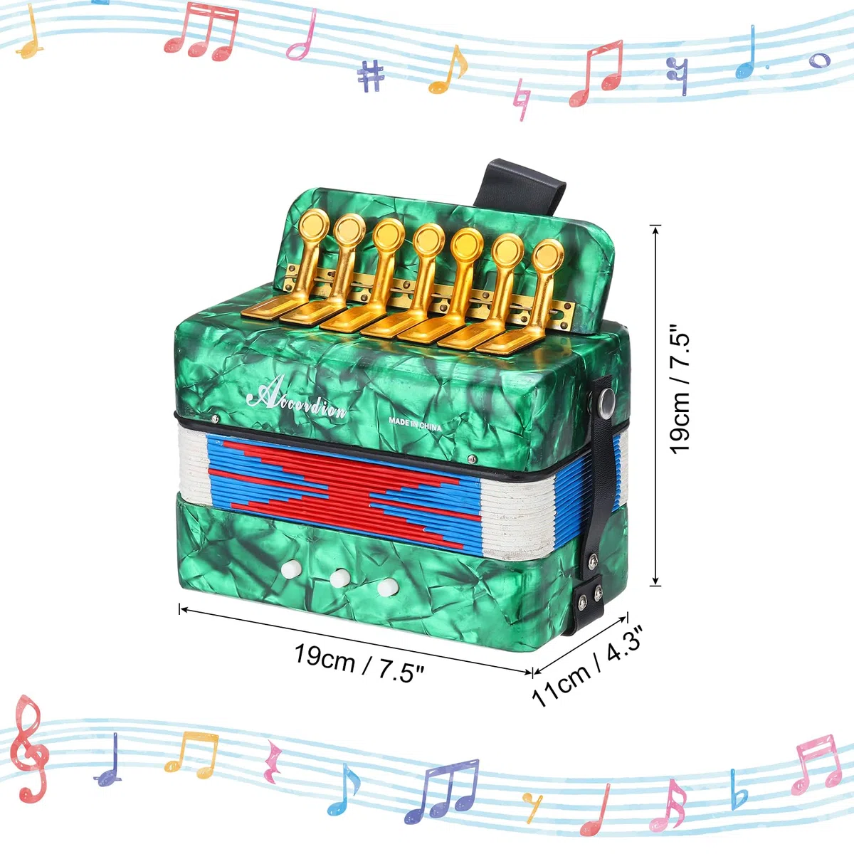QUARKZMAN Akkordeon, 10-Tasten-Bass-Ziehharmonika Mini-Musikinstrument Leichtgewicht für Erwachsene Anfänger Bildung, Grün