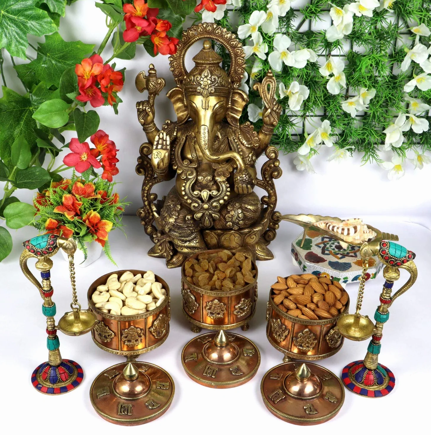 ASHIRWAD Original Ganesh Shankh, Conch Shell für Puja Ritual, alle Wohlbefinden, Gesundheit und Erfolg im Leben (Ganesh Shankh Tasche) 10,2 cm