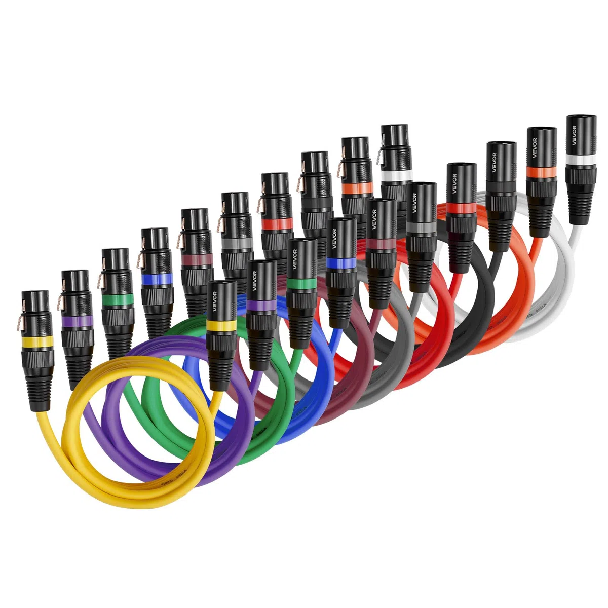 VEVOR XLR-Kabel 2 m, 10er-Pack, symmetrische DMX-Mikrofonkabel (Stecker auf Buchse), vergoldetes 3-poliges XLR-Mikrofon-Lautsprecherkabel, für Bühnenbeleuchtung, Mikrofone, Verstärker, Mischpulte