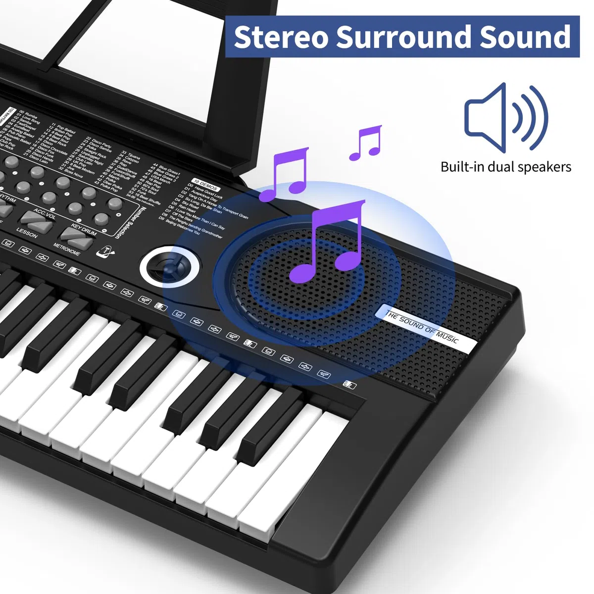 Digital Piano Klavier 61 Tasten & Noten Notenständer-Tragbares Elektronisches Keyboard-Musikinstrument mit Lautsprechern und Unterrichtsmodi,Begleitautomatik Geeignet für Anfänger/Erwachsene