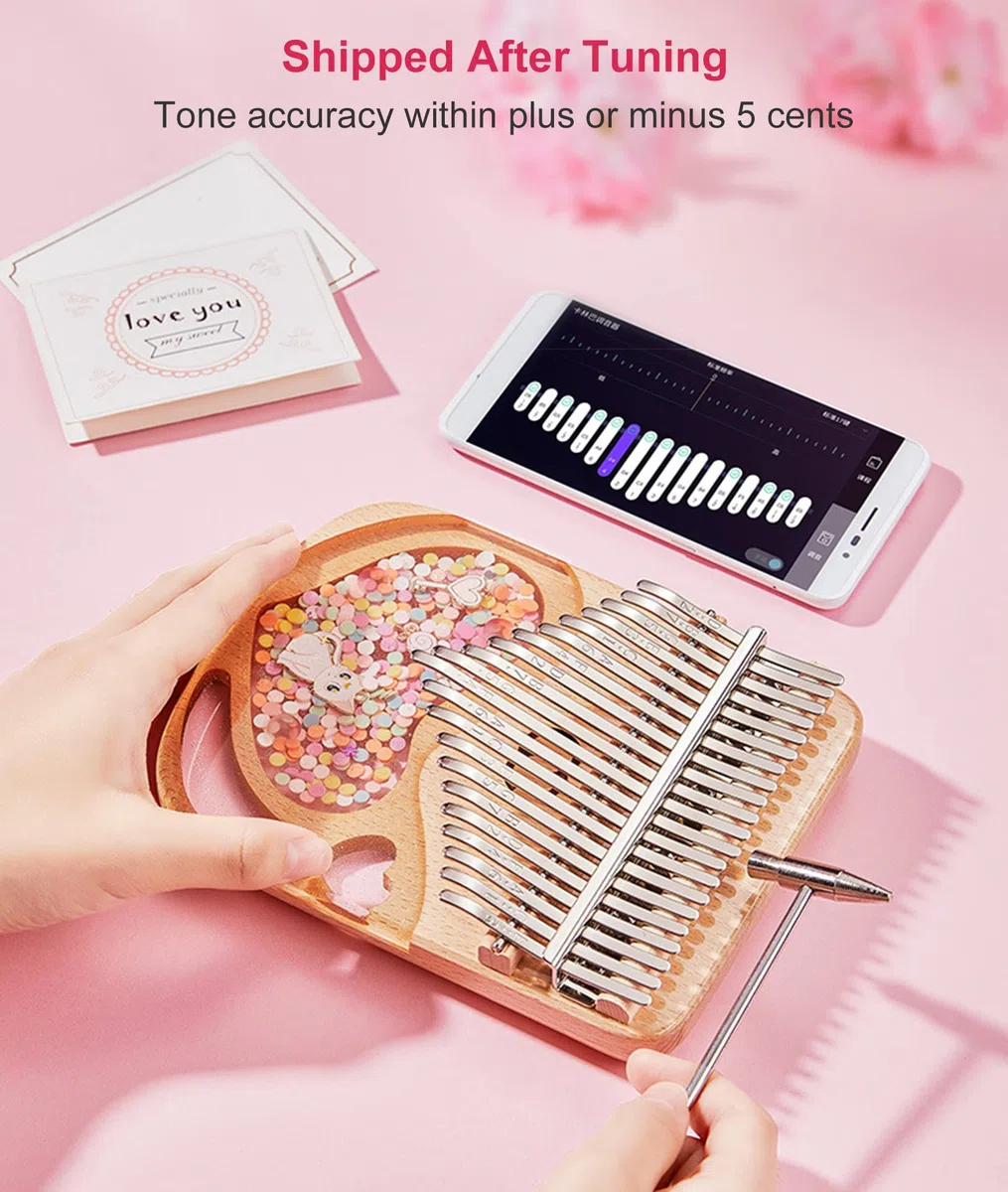 BOTOWI 21 Key Daumenklavier Crystal Kalimba, Transparentes Acryl C-Ton mit Eva-Tasche, 17 Tasten Fingerklavier Musical Geschenk, Aufkleber, Stimmhammer, Reinigungstuch,21keys Sakura