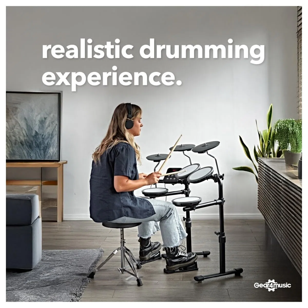 VISIONDRUM Schlagzeug Elektronisch Kinder und Erwachsene - E Drum Set mit 7 Leisen Mesh Pads Elektro Schlagzeug mit Verstärker Drum-Thron Sticks und Kopfhörer - Orange