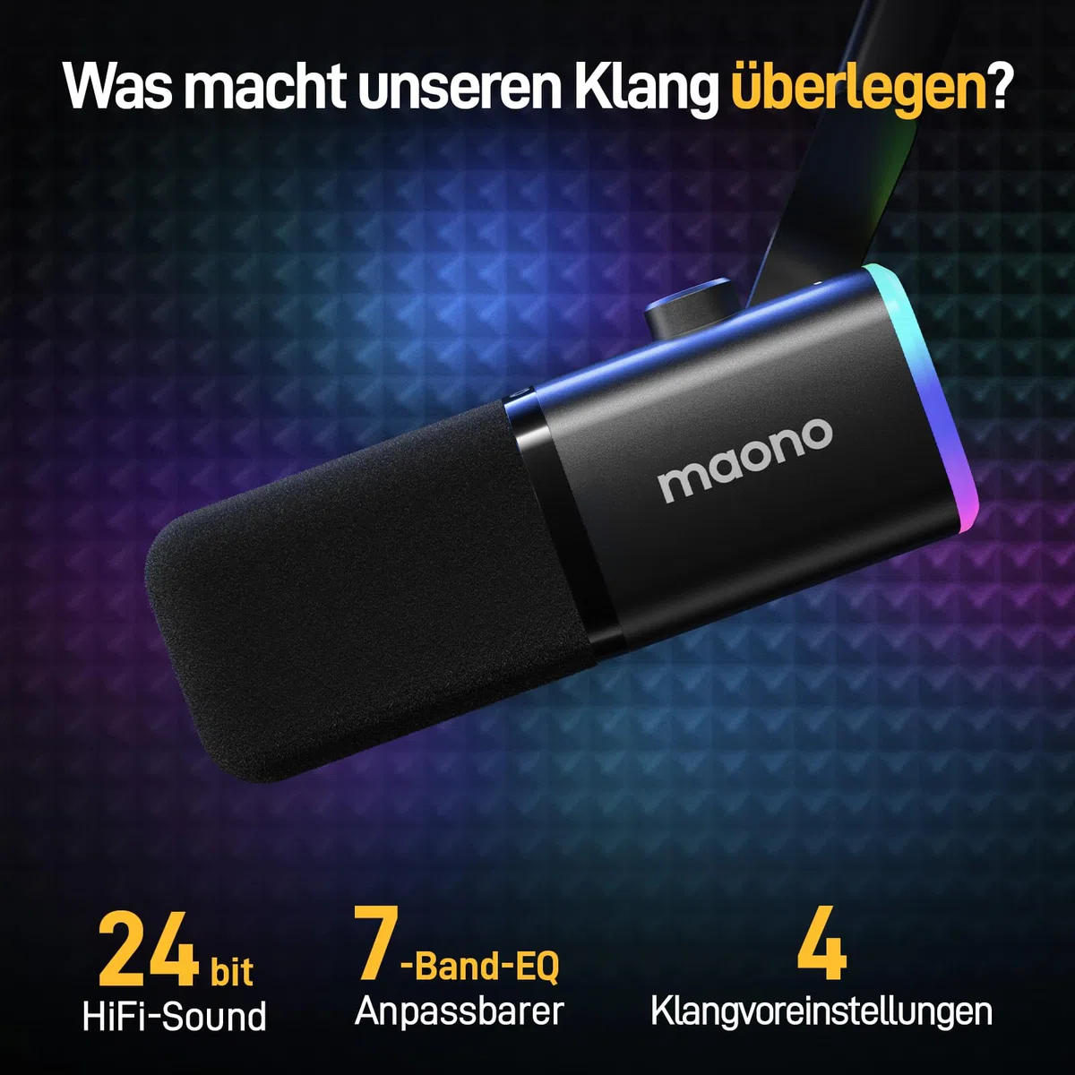 MAONO XLR-USB Streaming Mikrofon mit Arm: Dynamisches Mikrofon mit Software, Stummschalttaste, Gain-Regler, für Podcast, PC Gaming, Aufnahme, YouTube-Inhaltserstellung, Chat, PS4-5 Mac Mixer (PD100XS)