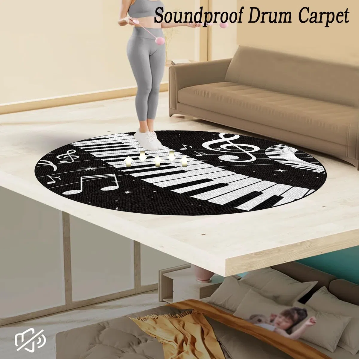 Schlagzeugteppich Schalldicht Drum Teppich rutschfest Trommelteppich Musikinstrumente Bodenmatte Rund Schlagzeug Teppich Elektronisches Jazz Schlagzeug Kit für Bass Snare Drum 150 cm
