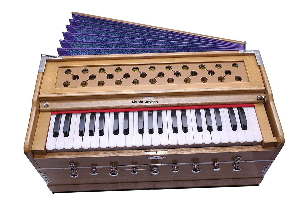 Best Harmonium 9 Stopper, Chudidaar Balg, 42 Tasten, Zwei Stimmzungen, Bassmännlich, Kapler, Harmonium mit Abdeckung (Dark Cream)