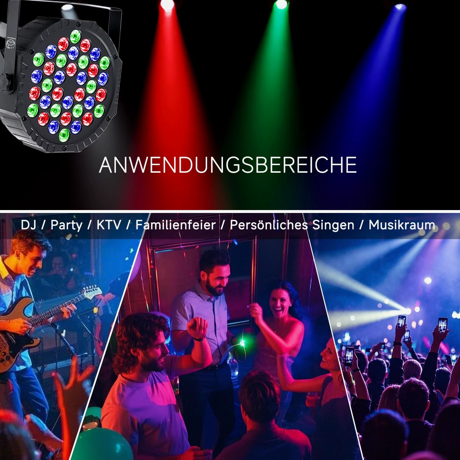 LED Par Strahler 36 LED RGB Bühnenlicht, DMX512 & Fernbedienung, 7 Lichtmodi mit Soundaktivierung, Discolicht Partylicht für DJ Bar Hochzeit Halloween Weihnachten, 4er Pack